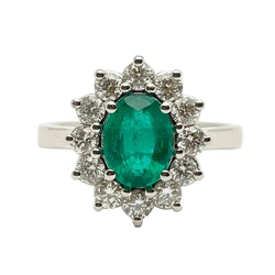 Bague Entourage en or blanc, émeraude et diamants - Castafiore