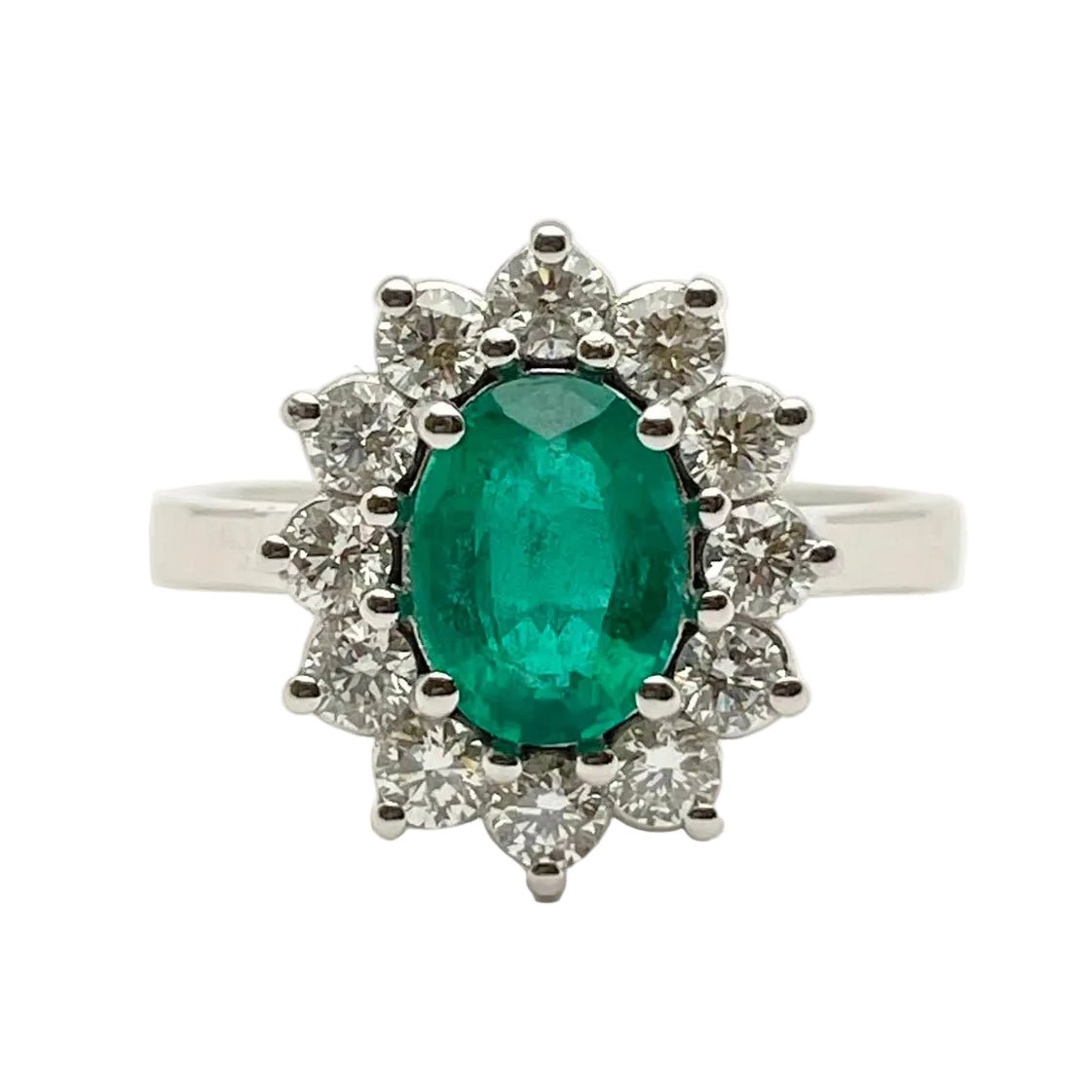Bague Entourage en or blanc, émeraude et diamants - Castafiore
