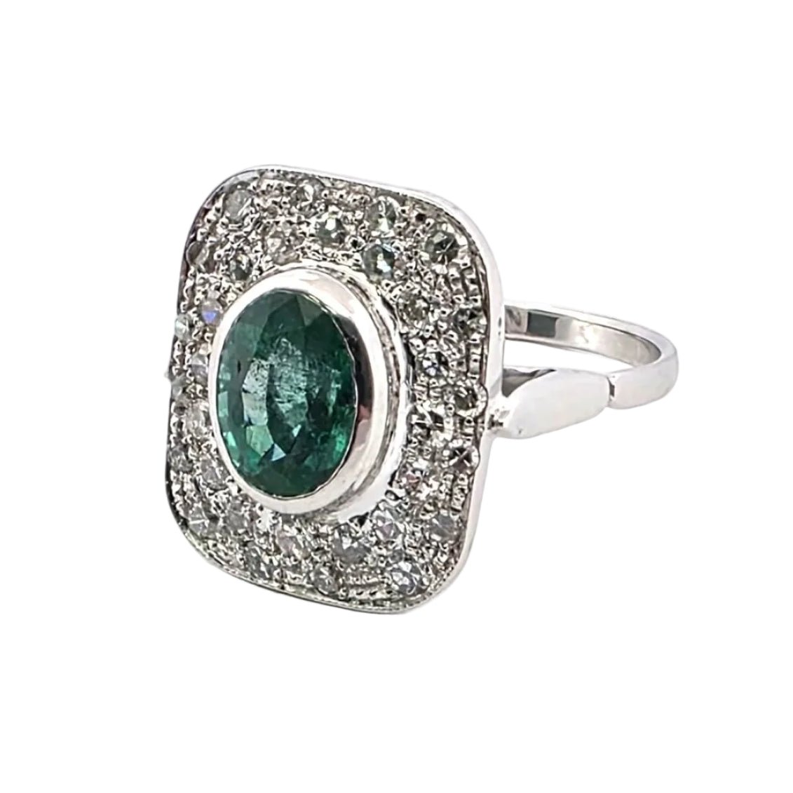 Bague Entourage en or blanc, émeraude et diamants - Castafiore