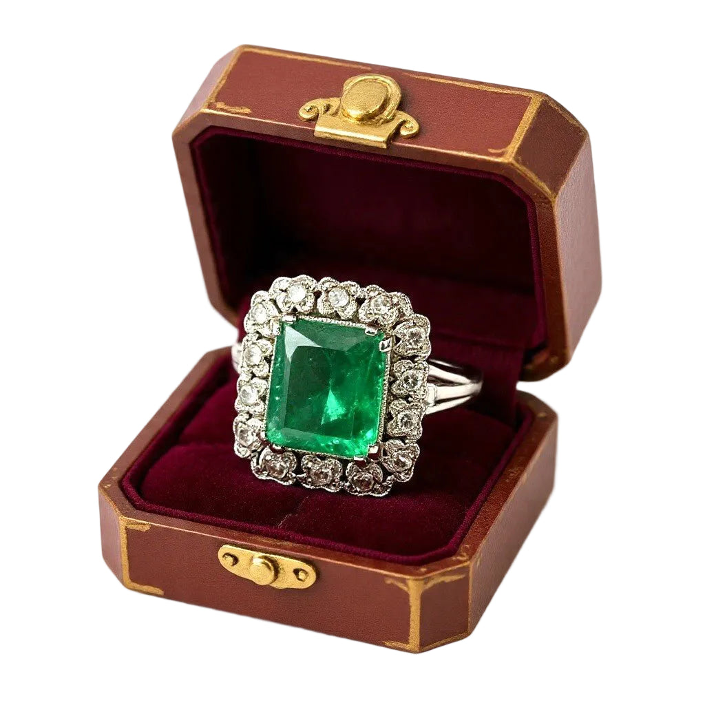 Bague Entourage en or blanc, émeraude et diamants - Castafiore