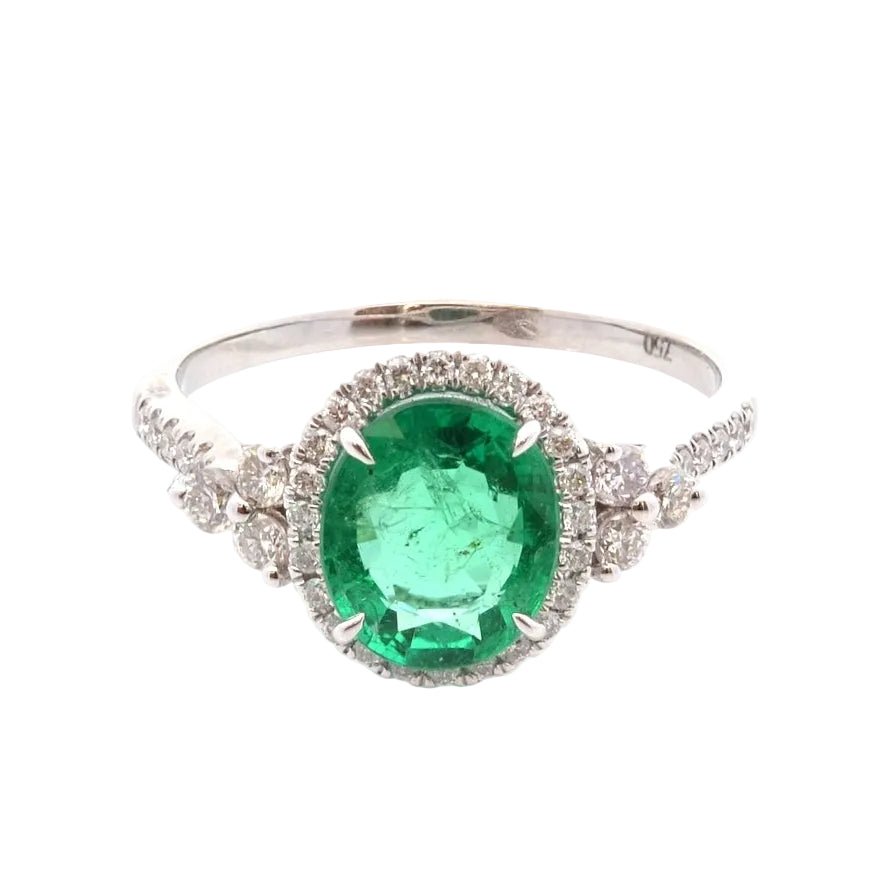 Bague Entourage en or blanc, émeraude et diamants - Castafiore
