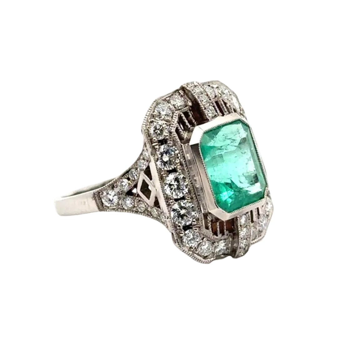 Bague Entourage en or blanc, émeraude et diamants - Castafiore