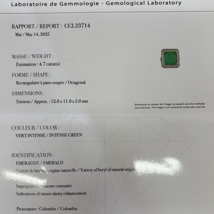 Bague Entourage en or blanc, émeraude et diamants - Castafiore