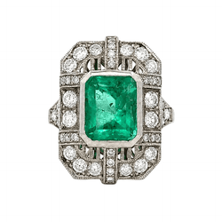 Bague Entourage en or blanc, émeraude et diamants - Castafiore