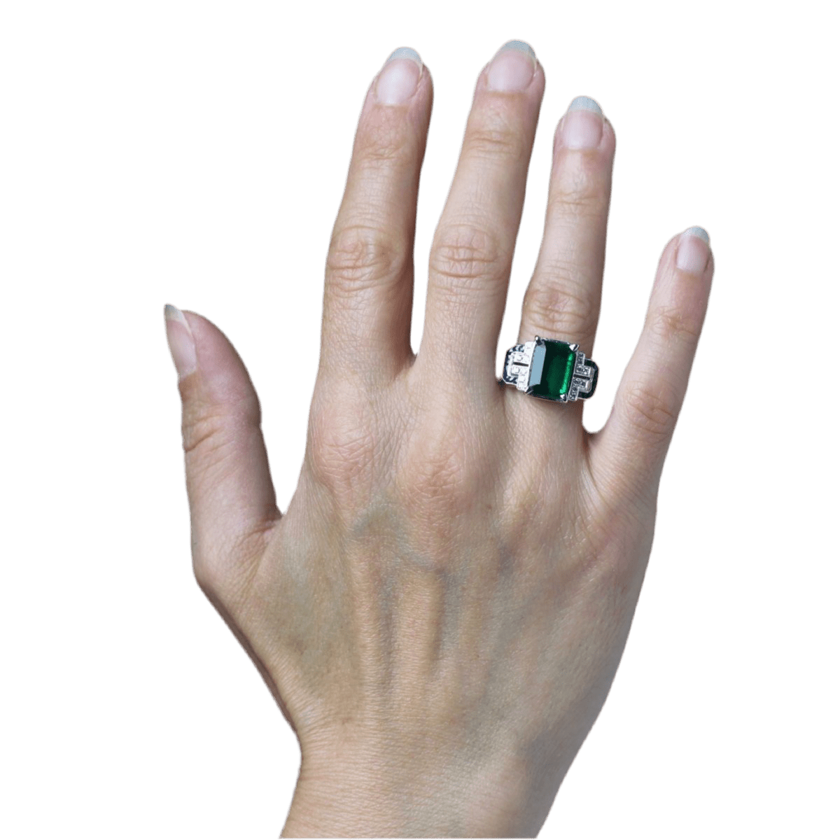 Bague Entourage en or blanc, émeraude, saphirs et diamants - Castafiore