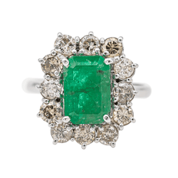 Bague Entourage en or blanc et émeraude - Castafiore