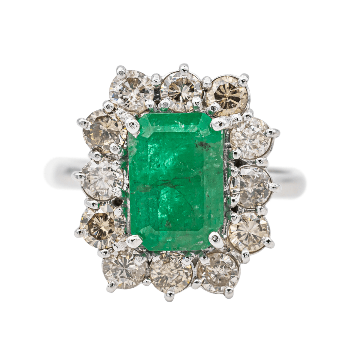 Bague Entourage en or blanc et émeraude - Castafiore