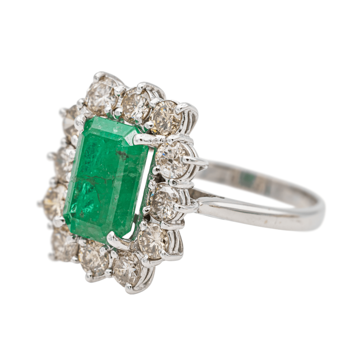 Bague Entourage en or blanc et émeraude - Castafiore
