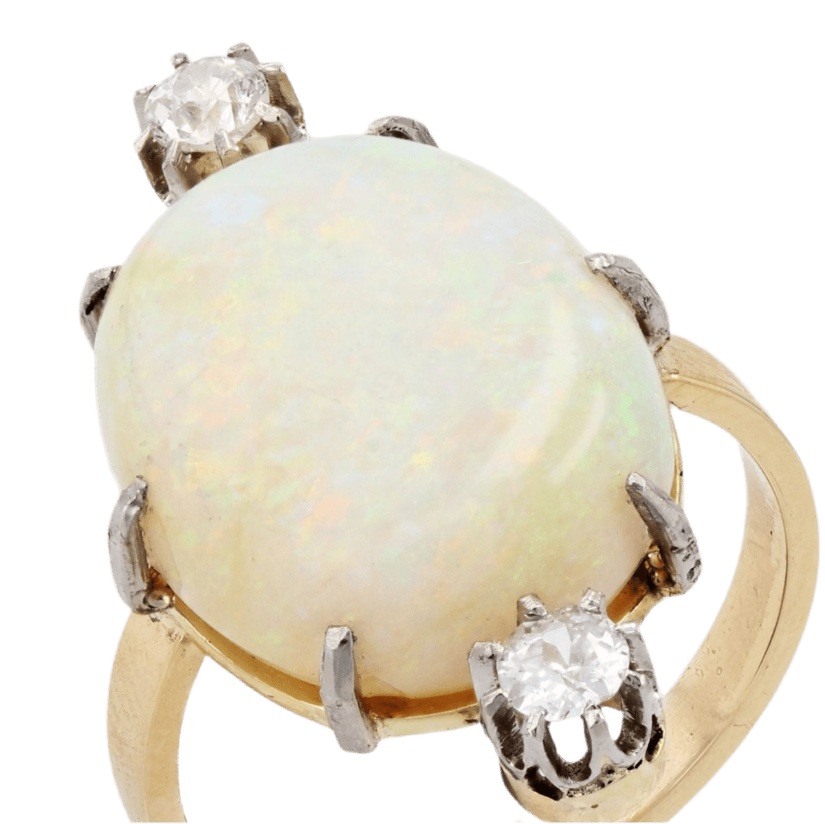 Bague Entourage en or blanc, opale et diamants - Castafiore