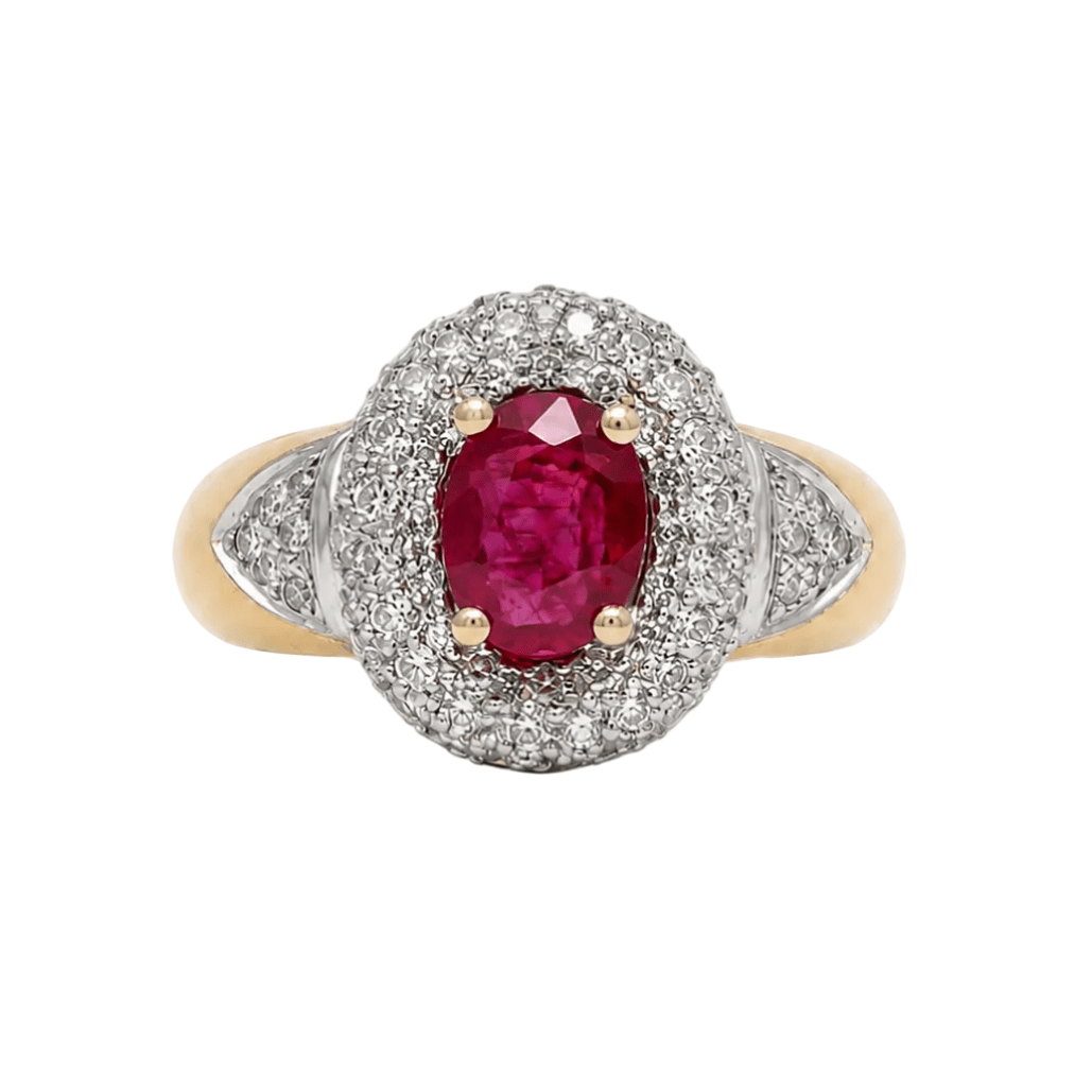 Bague Entourage en or blanc, or jaune, rubis et diamants - Castafiore