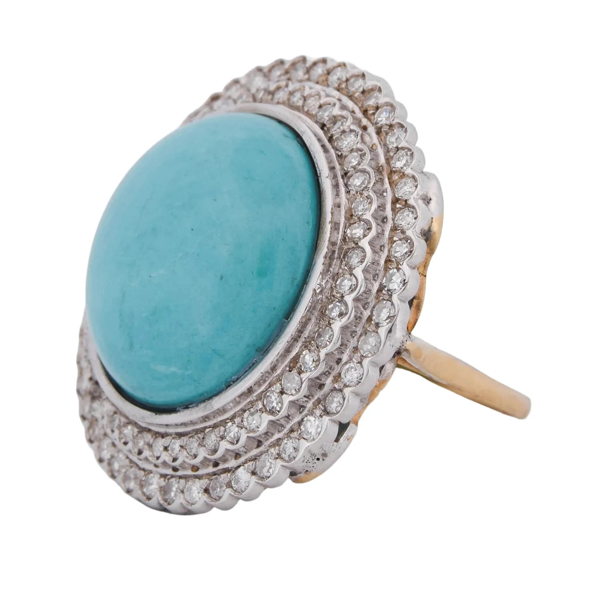 Bague Entourage en or blanc, or jaune, turquoise et diamants - Castafiore