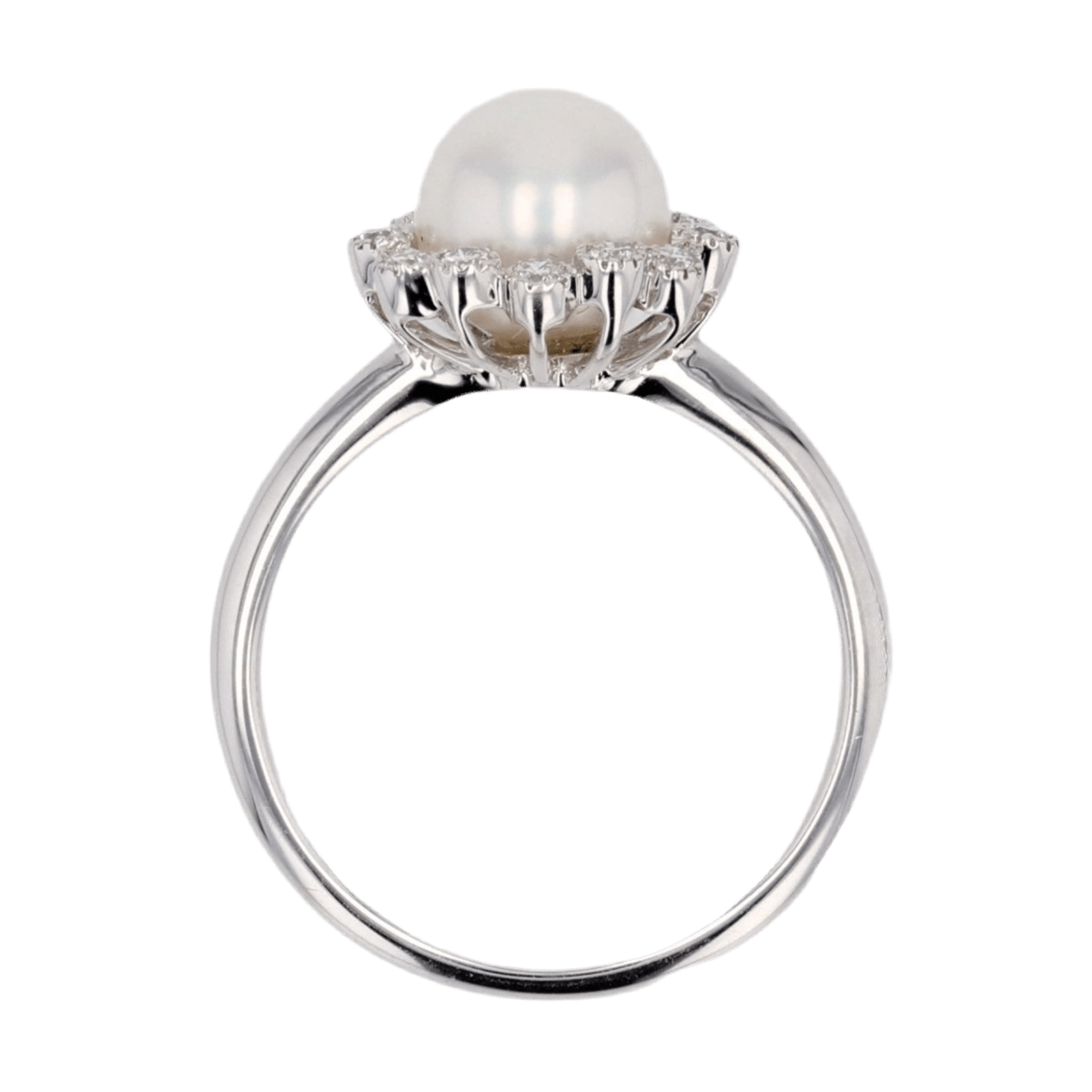 Bague Entourage en or blanc, perle et diamants - Castafiore