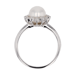 Bague Entourage en or blanc, perle et diamants - Castafiore