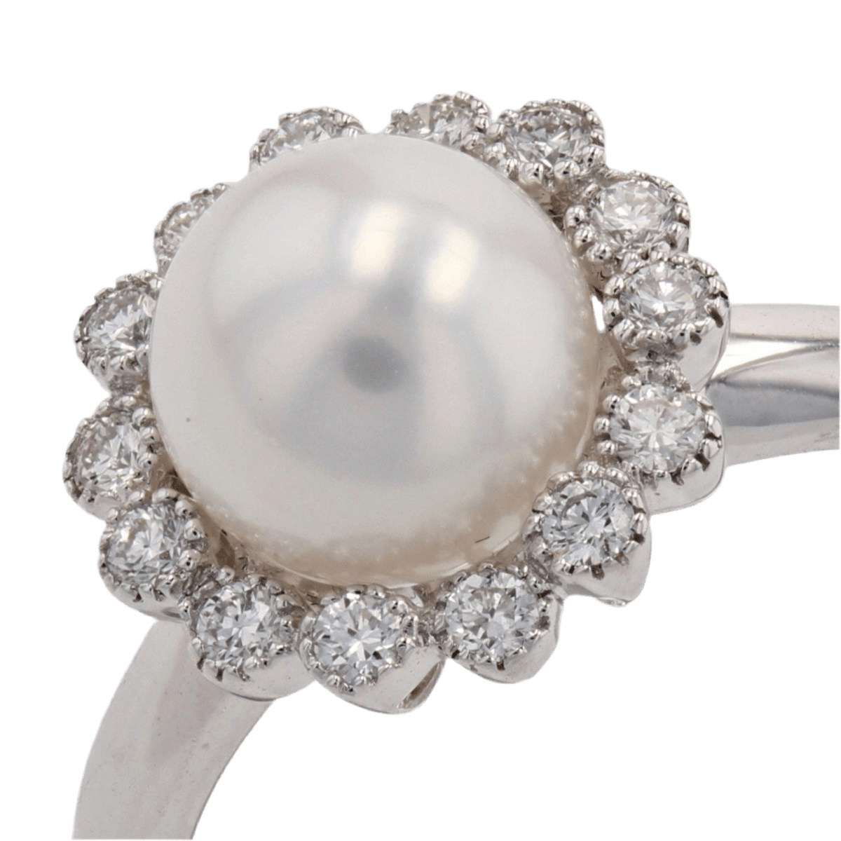 Bague Entourage en or blanc, perle et diamants - Castafiore