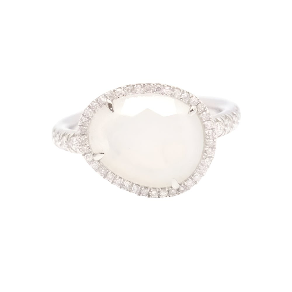 Bague Entourage en or blanc, pierre de lune et diamants - Castafiore