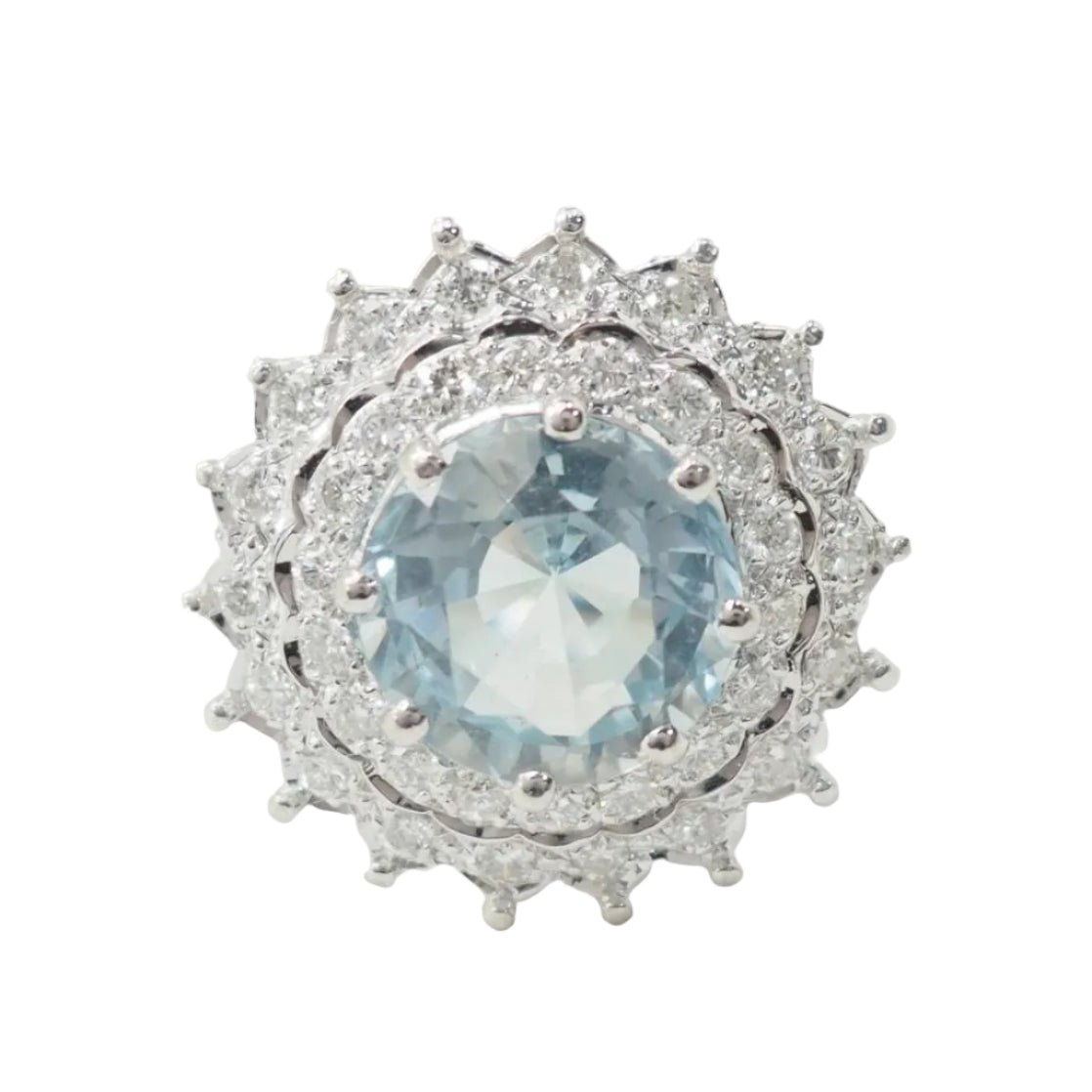 Bague Entourage en or blanc, platine, aigue - marine et diamants - Castafiore