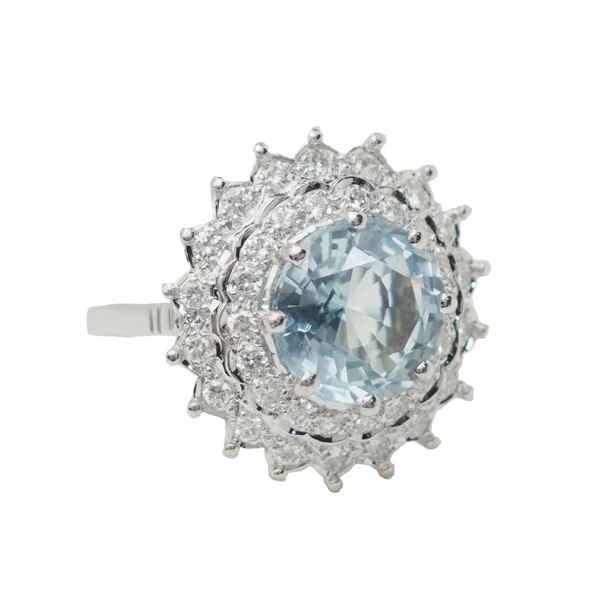 Bague Entourage en or blanc, platine, aigue - marine et diamants - Castafiore