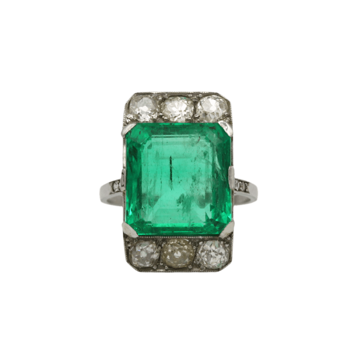 Bague Entourage en or blanc, platine, émeraude et diamants - Castafiore