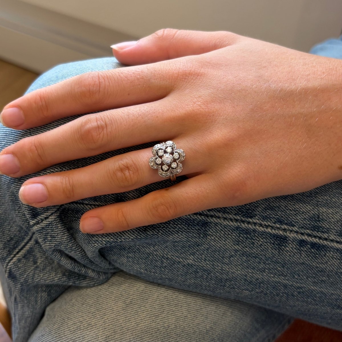 Bague Entourage en or blanc, platine et diamants - Castafiore