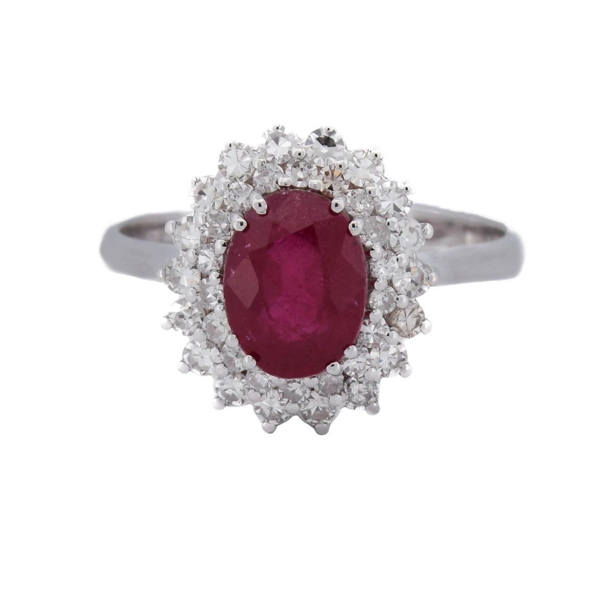 Bague Entourage en or blanc, rubis et diamants - Castafiore