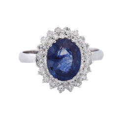 Bague Entourage en or blanc, saphir et diamants - Castafiore