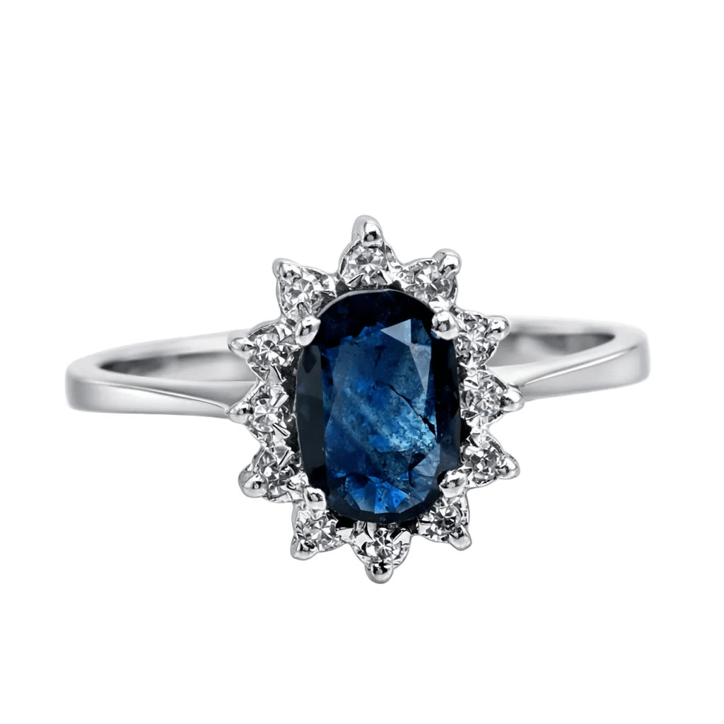 Bague Entourage en or blanc, saphir et diamants