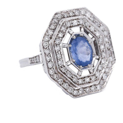 Bague Entourage en or blanc, saphir et diamants - Castafiore