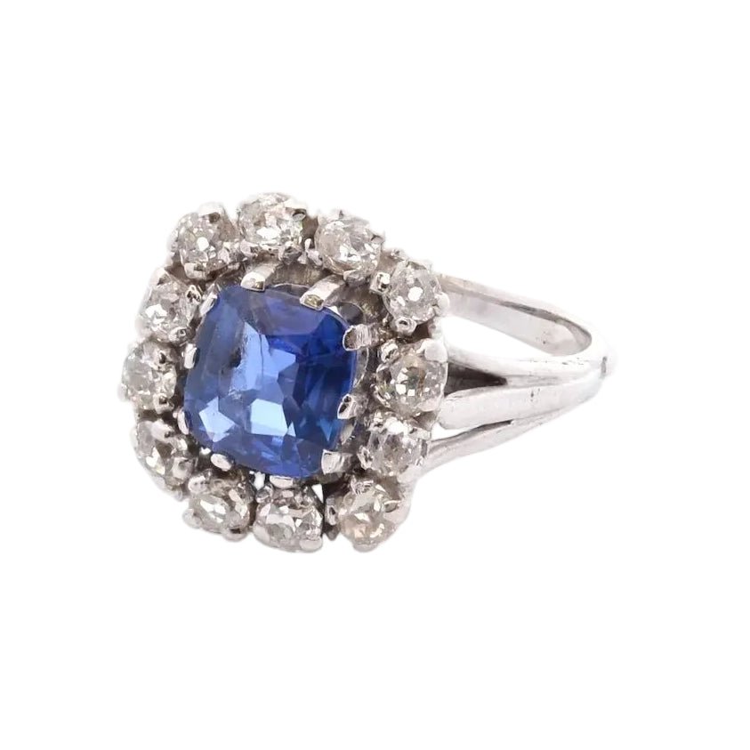 Bague Entourage en or blanc, saphir et diamants - Castafiore