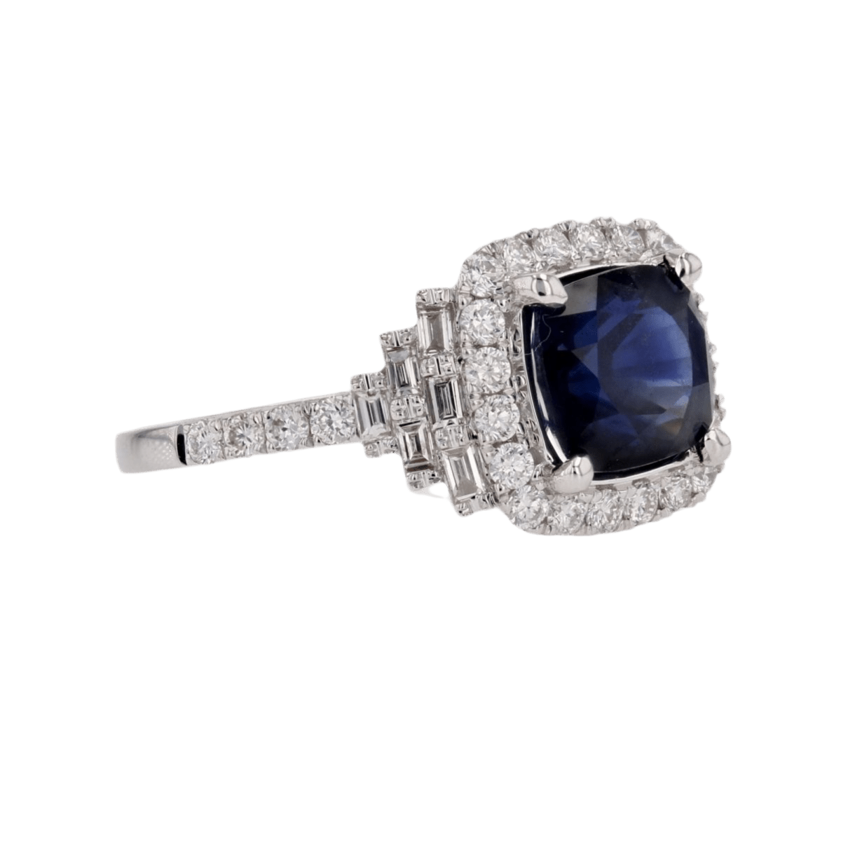 Bague Entourage en or blanc, saphir et diamants - Castafiore