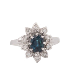 Bague entourage en or blanc, saphir et diamants - Castafiore