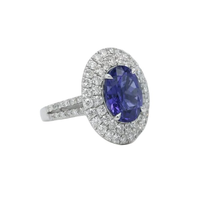 Bague Entourage en or blanc, tanzanite et diamants - Castafiore