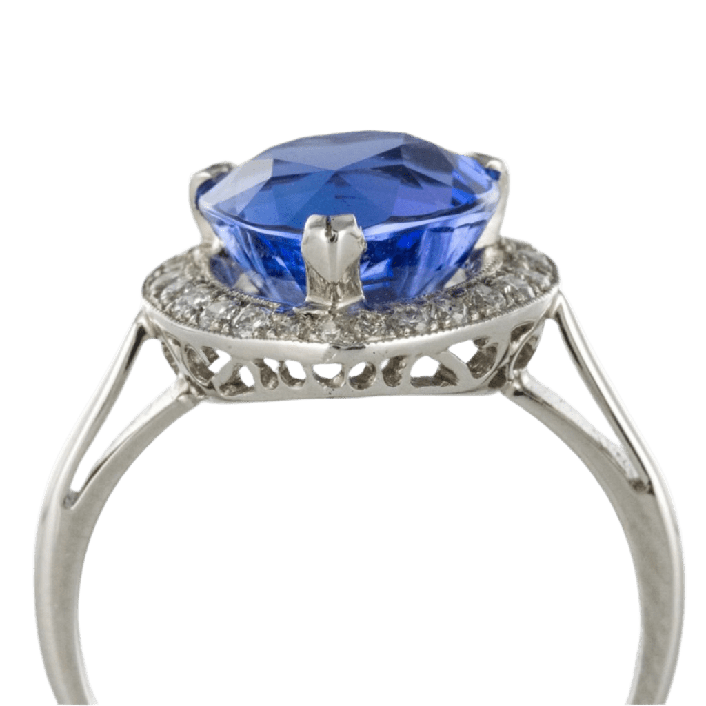 Bague Entourage en or blanc, tanzanite et diamants - Castafiore