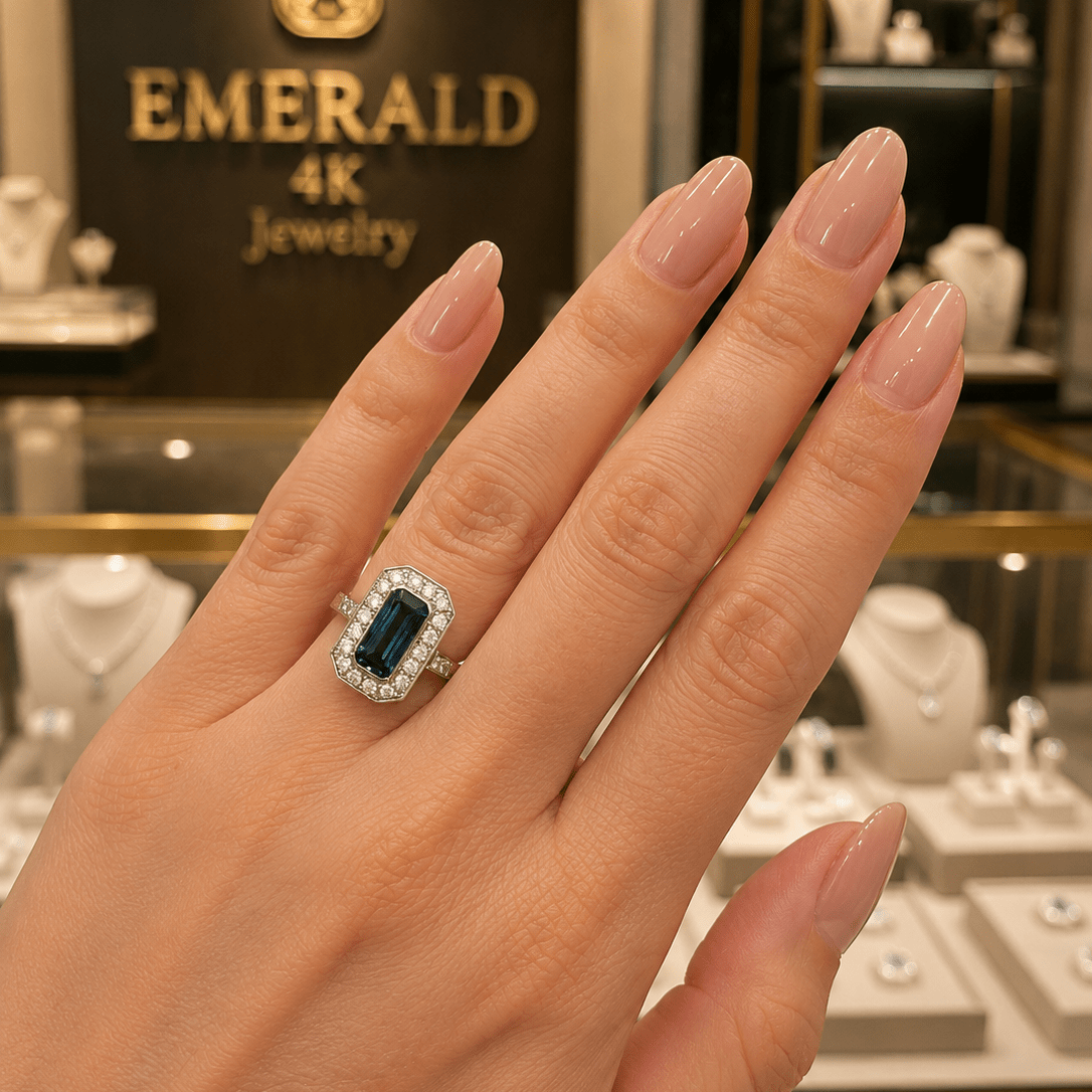 Bague Entourage en or blanc, topaze et diamants - Castafiore