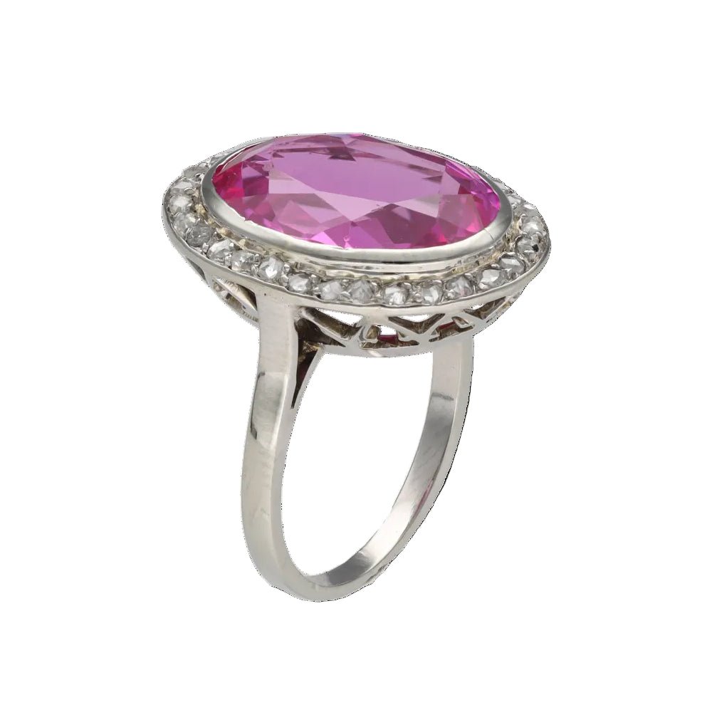 Ring Art Deco Verneuil Rose & Roses from diamonds - 18k White Gold - Size 53 - Circa 1930