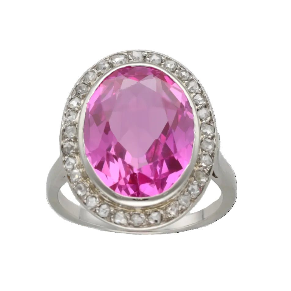 Ring Art Deco Verneuil Rose & Roses from diamonds - 18k White Gold - Size 53 - Circa 1930