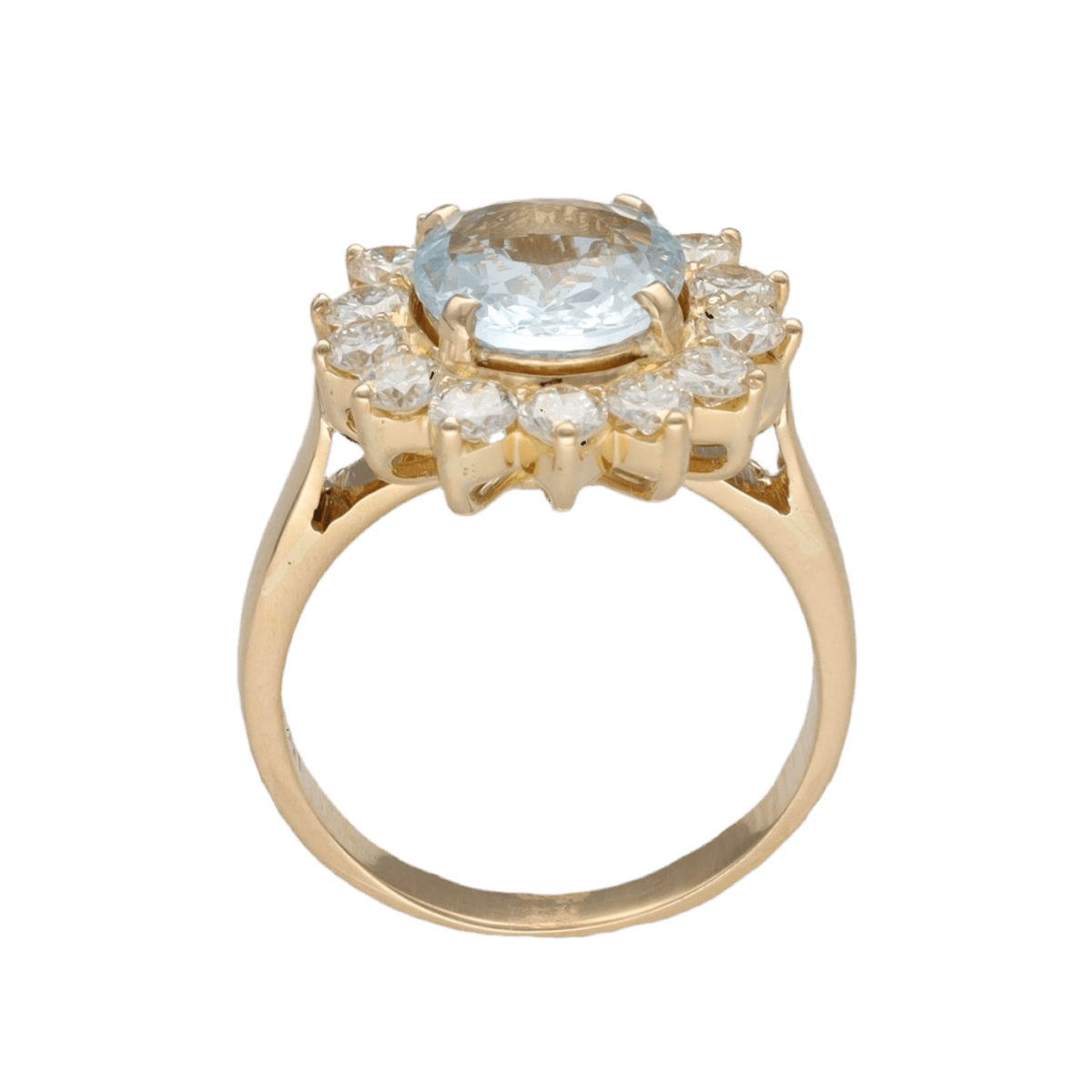 Bague Entourage en or jaune, aigue - marine et diamants - Castafiore