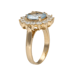 Bague Entourage en or jaune, aigue - marine et diamants - Castafiore