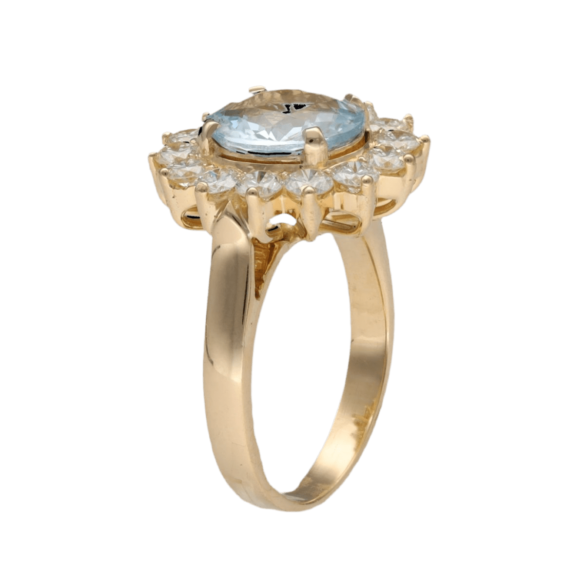 Bague Entourage en or jaune, aigue - marine et diamants - Castafiore