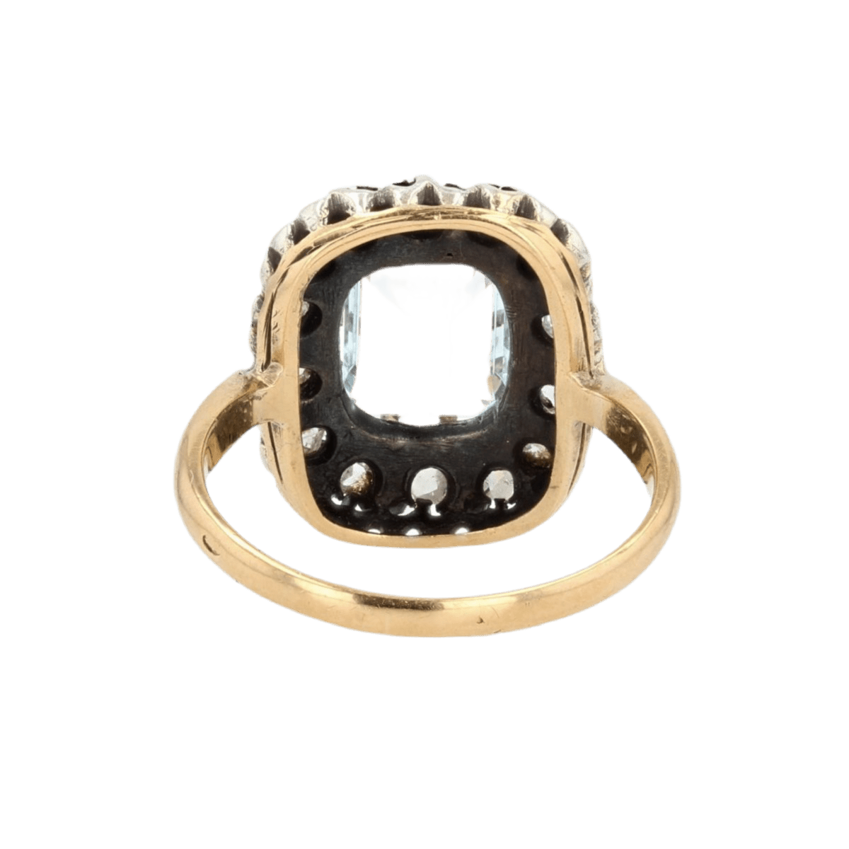 Bague Entourage en or jaune, argent, aigue - marine et diamants - Castafiore