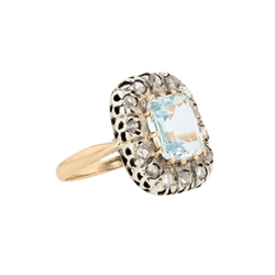 Bague Entourage en or jaune, argent, aigue - marine et diamants - Castafiore