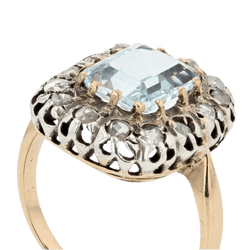 Bague Entourage en or jaune, argent, aigue - marine et diamants - Castafiore