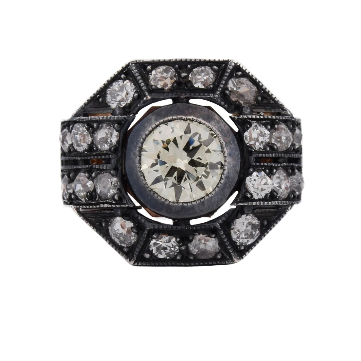 Bague Entourage en or jaune, argent et diamants - Castafiore