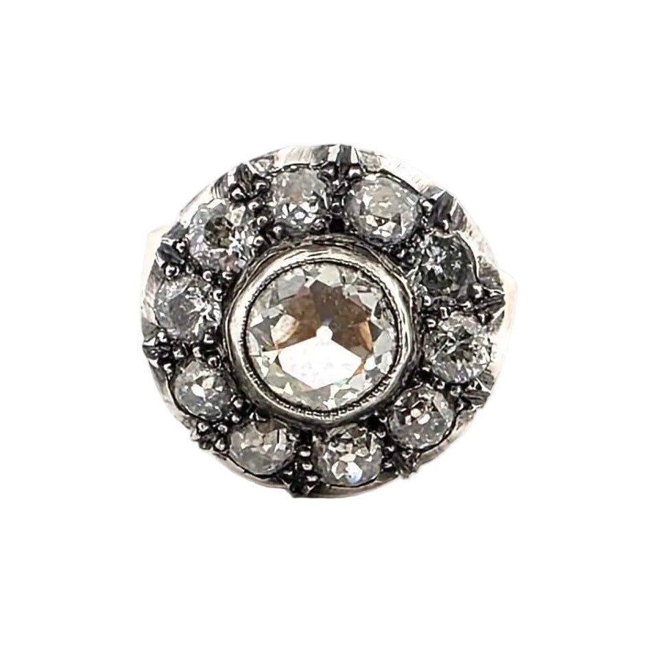 Bague Entourage en or jaune, argent et diamants - Castafiore