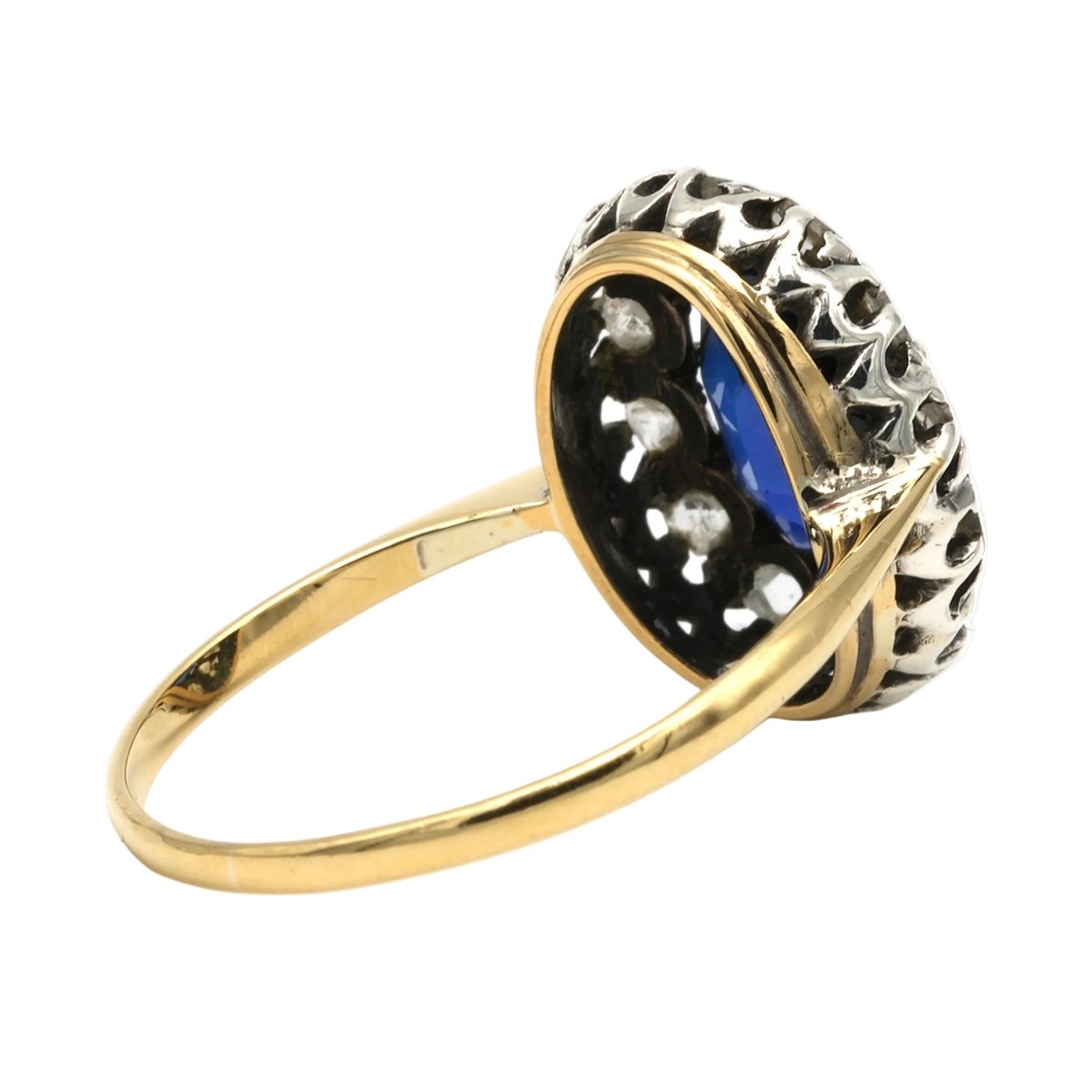 Bague Entourage en or jaune, argent, saphir et diamants - Castafiore