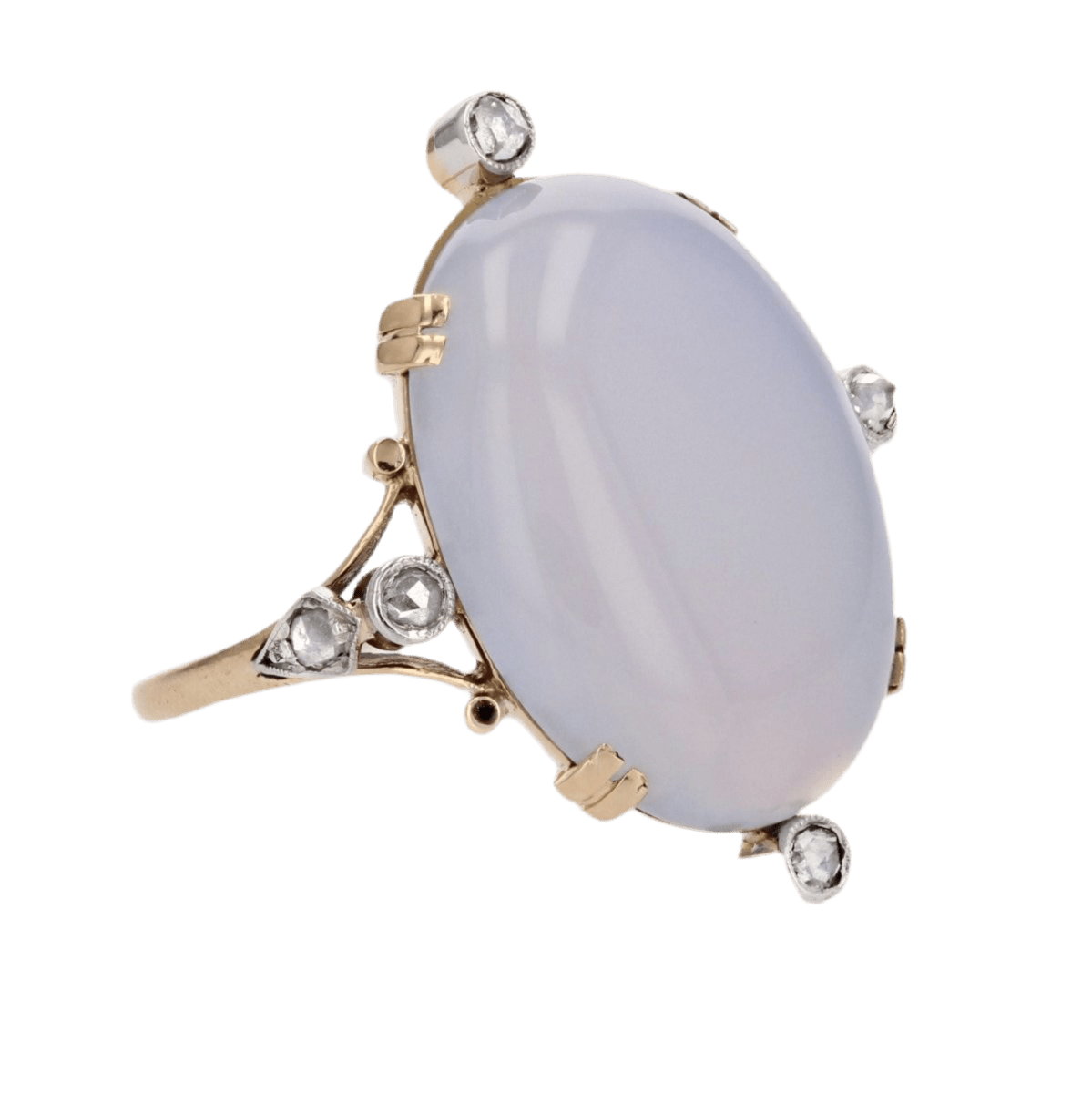 Bague Entourage en or jaune, calcédoine et diamants - Castafiore