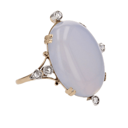 Bague Entourage en or jaune, calcédoine et diamants - Castafiore