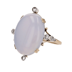 Bague Entourage en or jaune, calcédoine et diamants - Castafiore