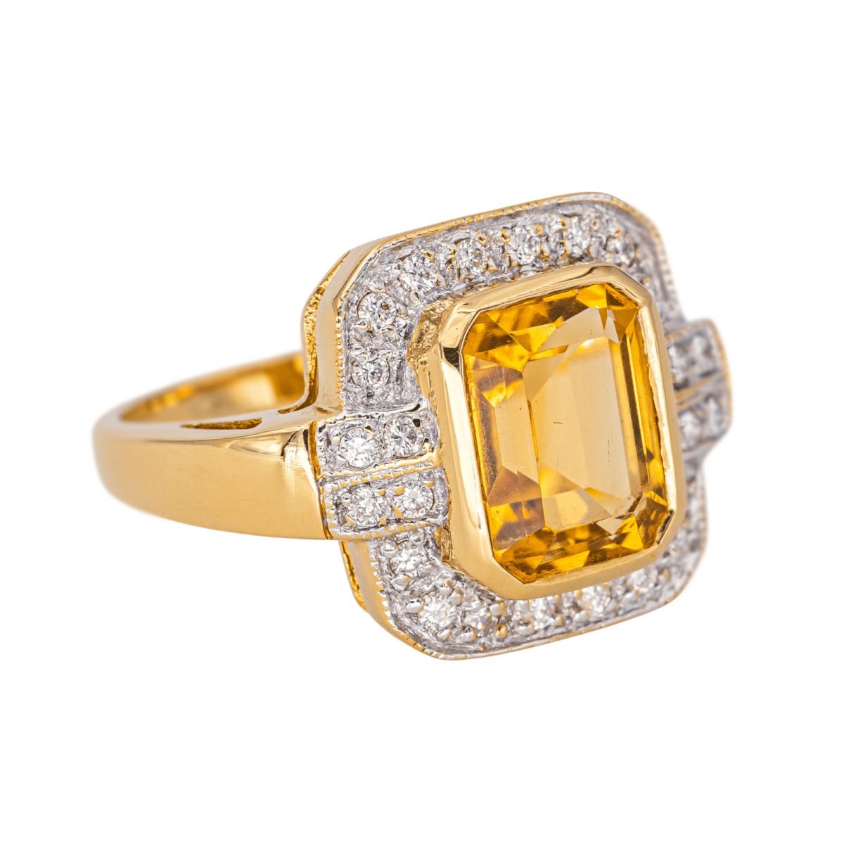 Bague Entourage en or jaune, citrine et diamants - Castafiore