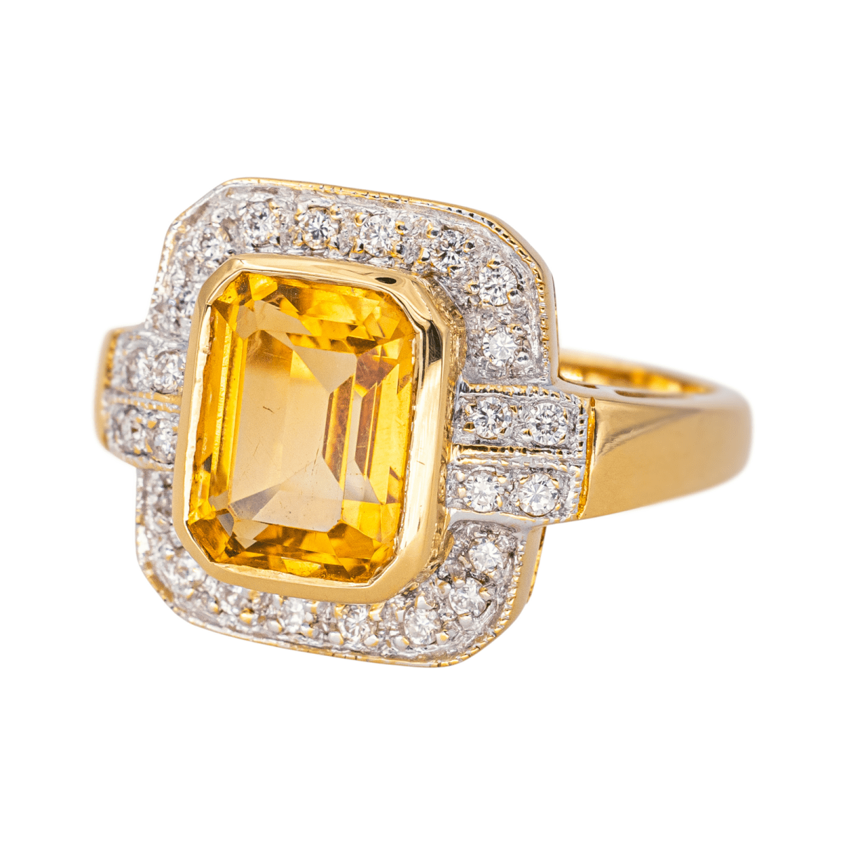 Bague Entourage en or jaune, citrine et diamants - Castafiore