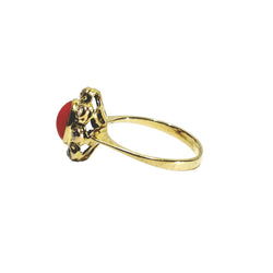 Bague Entourage en or jaune, corail et diamants - Castafiore